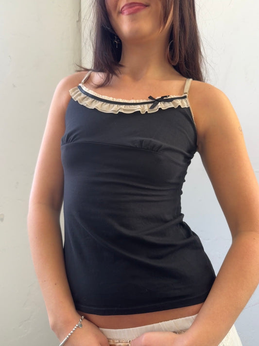 Black White Cami Top w Bow - Size Small