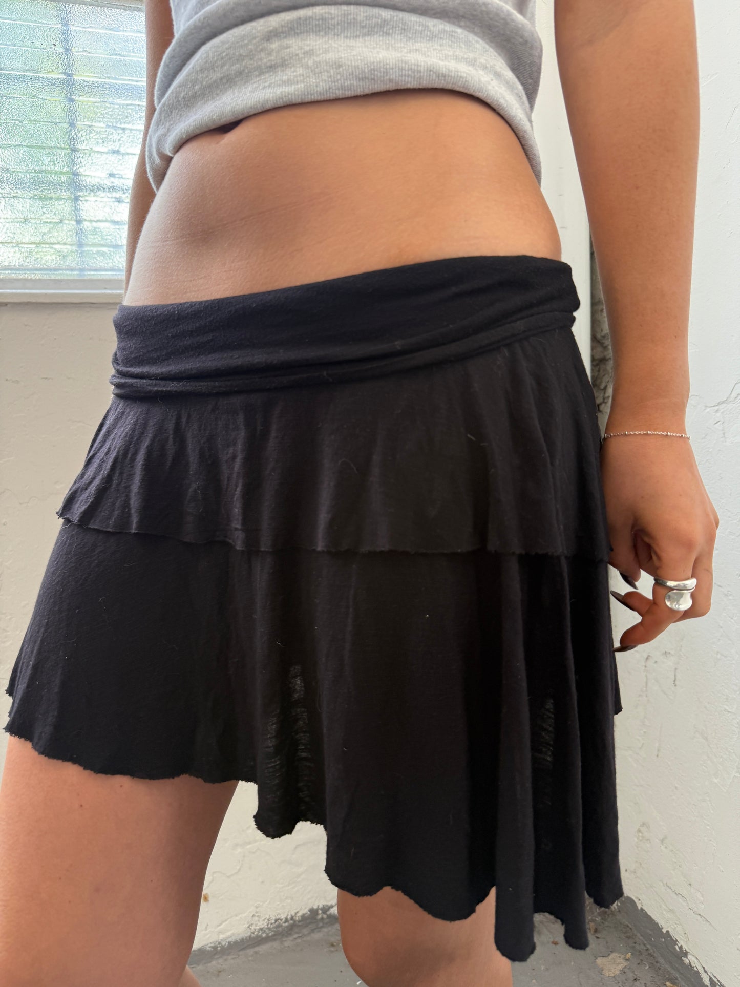 Black Cotton Stretchy Mini Skirt - Size Small