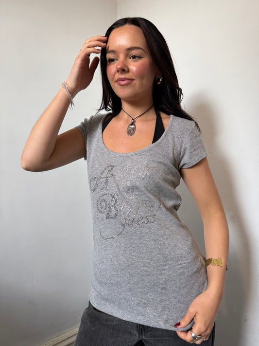 Grey Guess Ribbed Top- Size Large