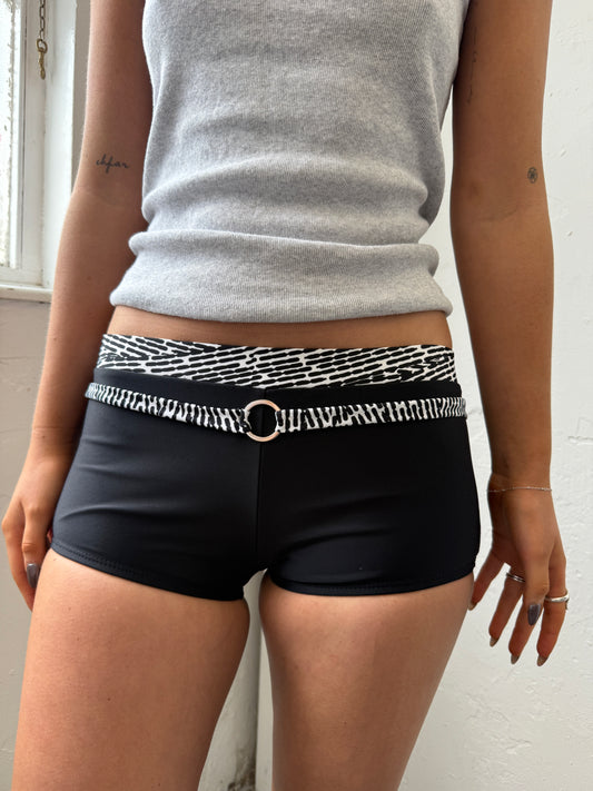 Black White Mini Swim Shorts - Size Extra-Small