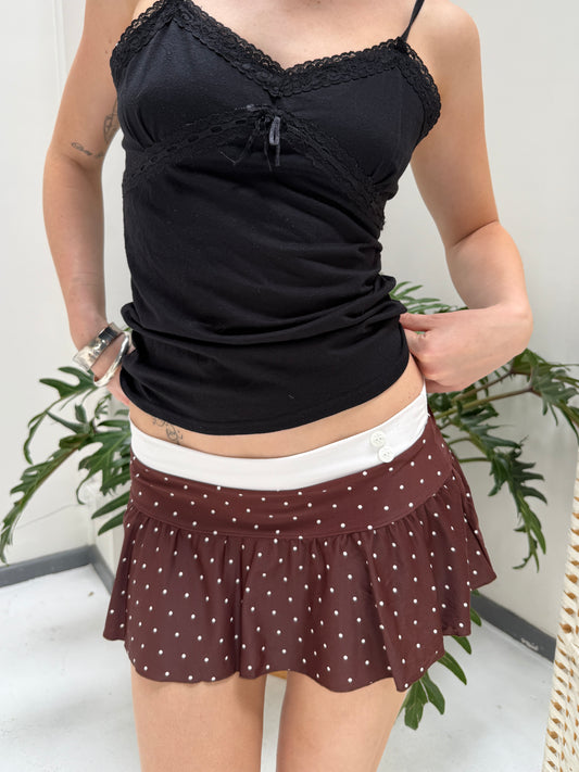 Brown White Polka Dot Mini Skirt - Size Small