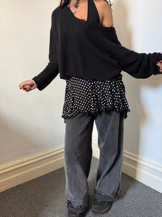 Black White Polka Dot Mini Skirt - Size 10
