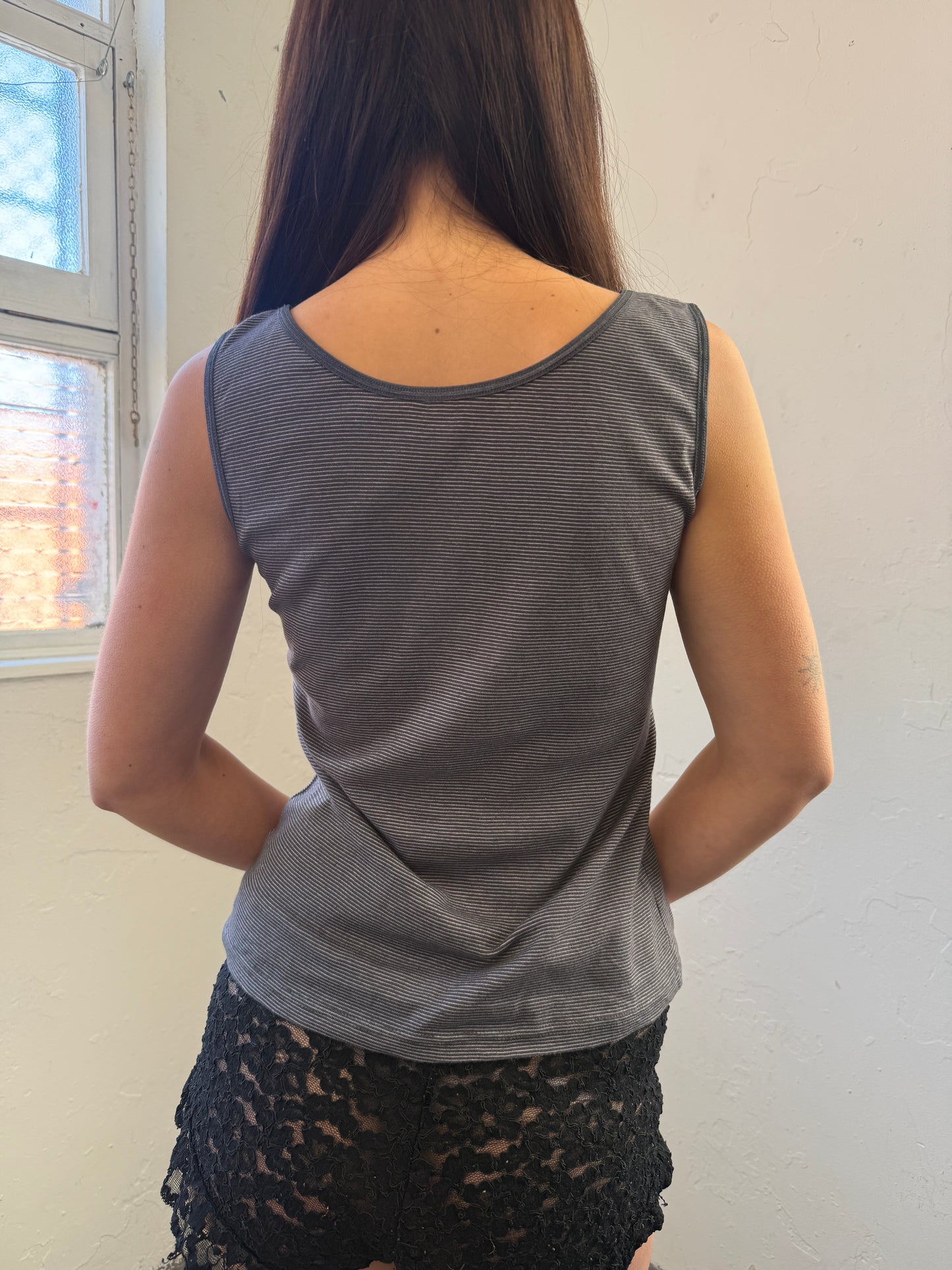 Blue White Striped Grommet Top - Size Medium