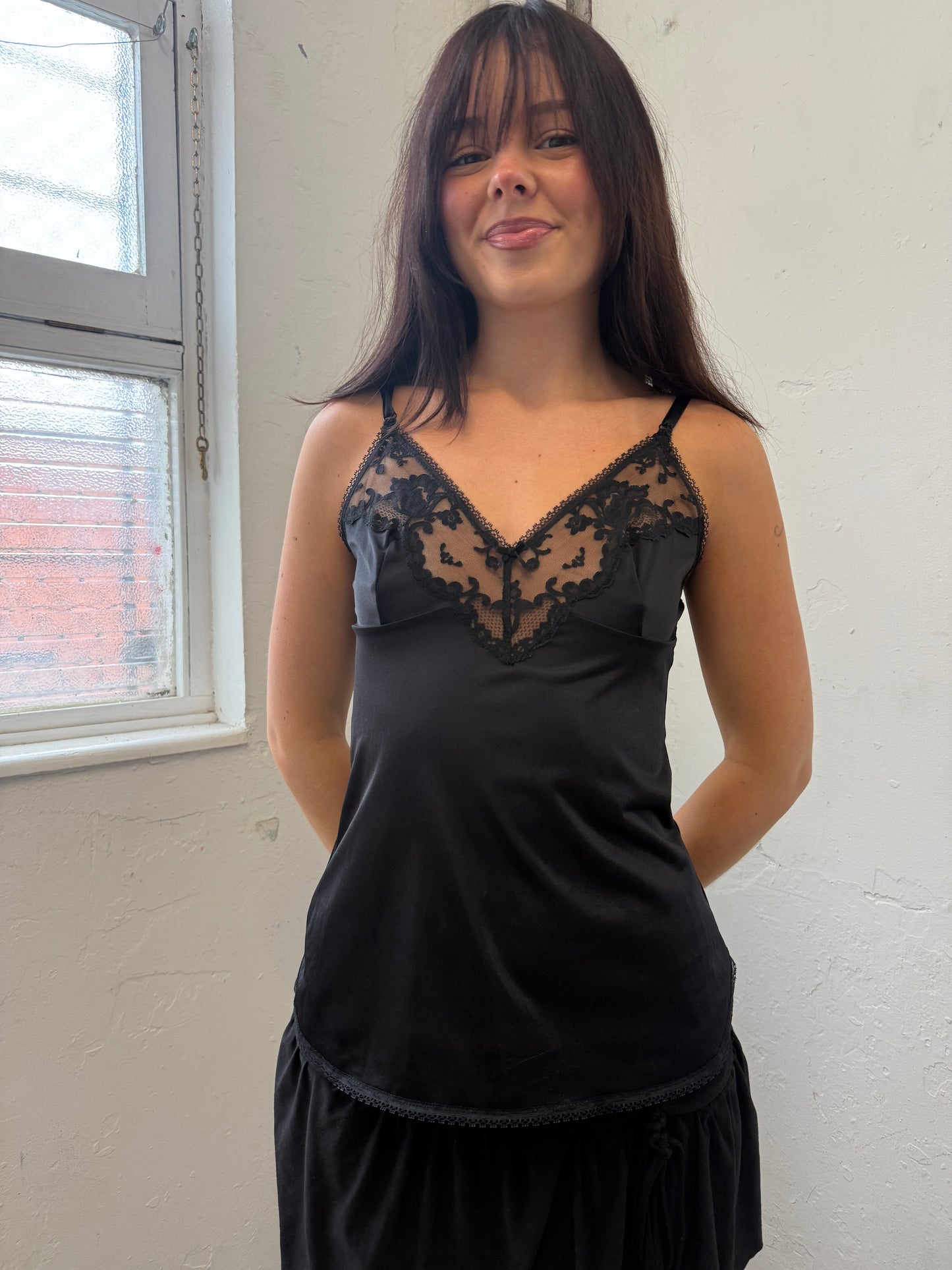 Black Lace Sheer Cami - Size Small