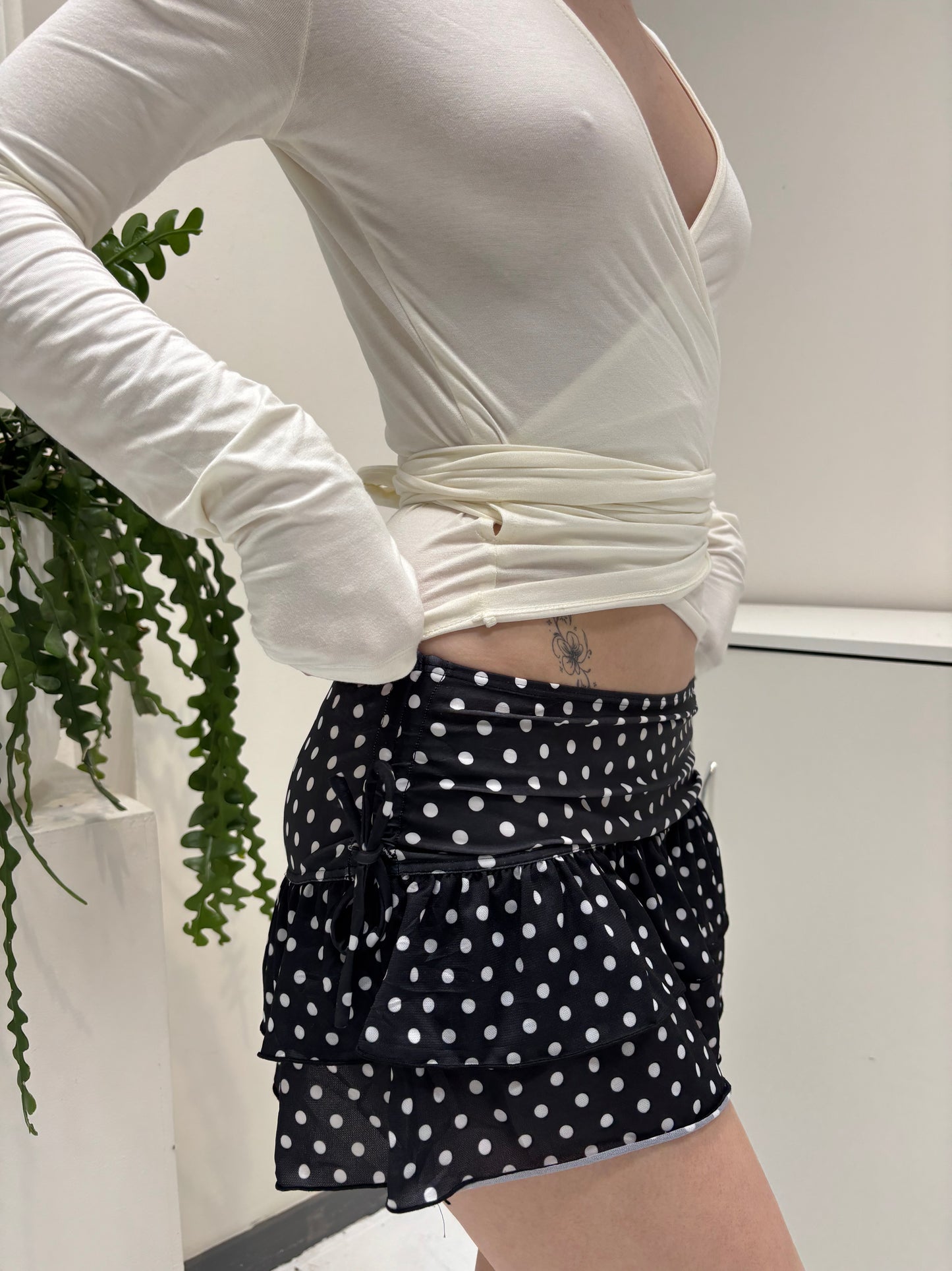 Black White Polka Dot Swim Skirt -  Size Extra-Small/Small