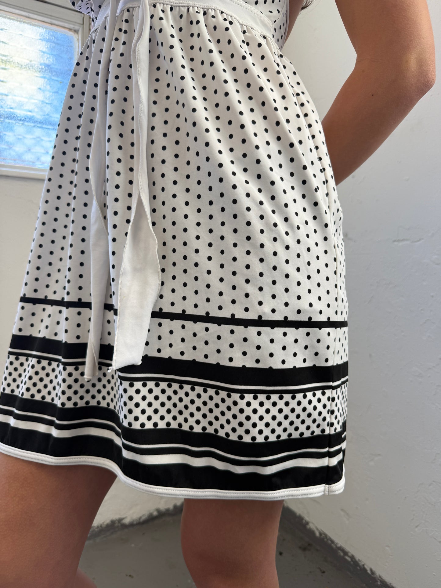 Black White Polka Dot Halter Neck Swim Dress - Size Small/Medium