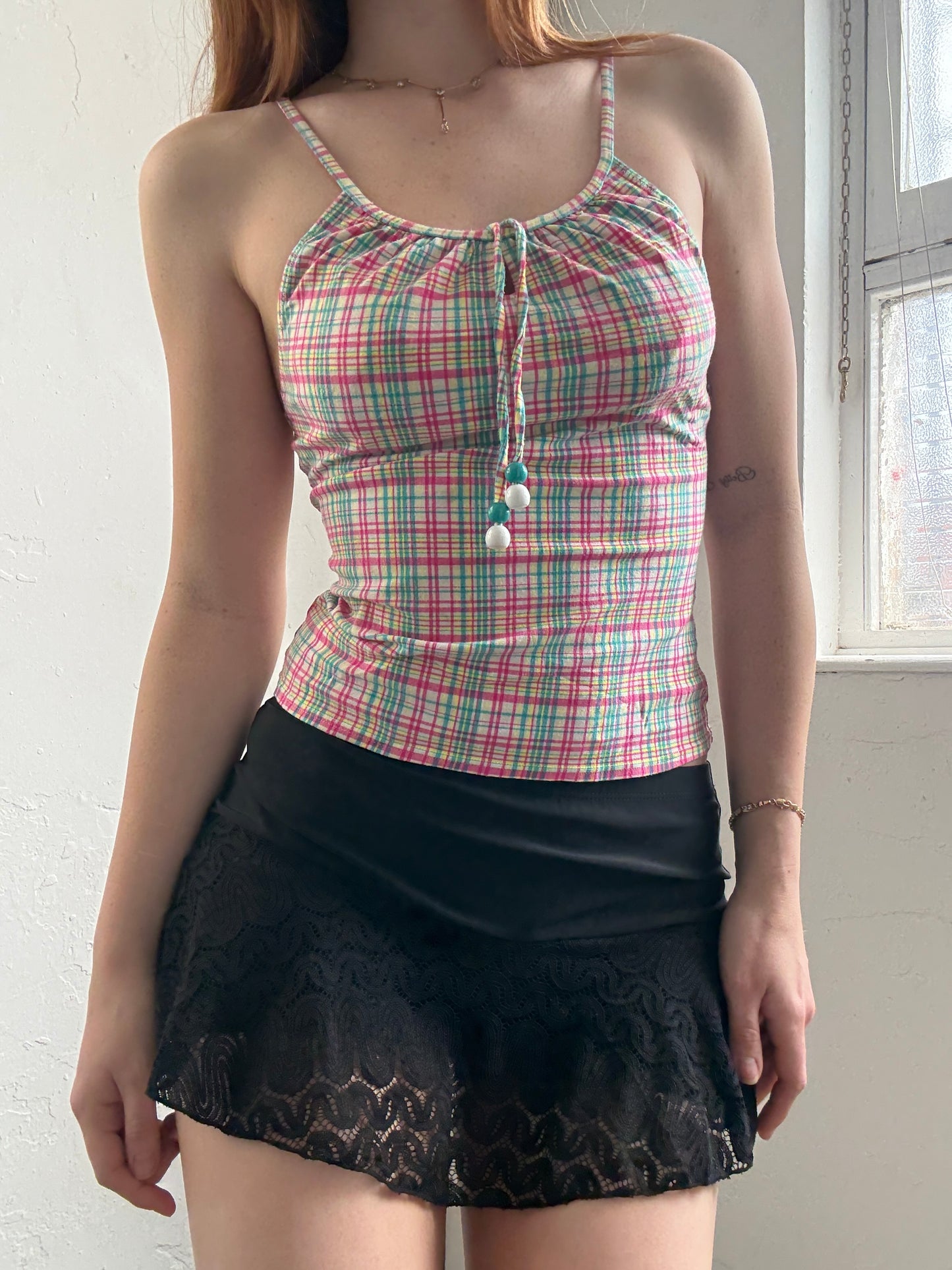 Gingham Pink Blue Swim Top - Size Small