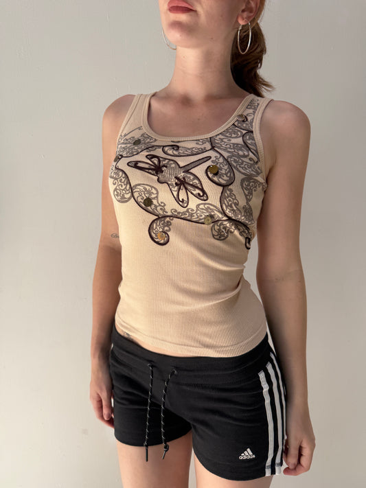 Beige Ribbed Singlet - Size Small