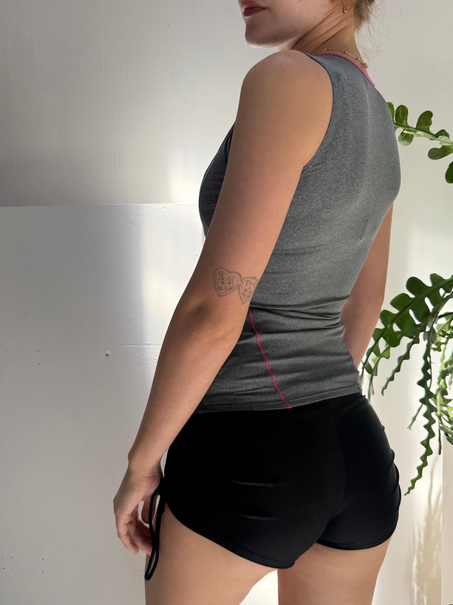 Grey Pink Zip Up Swim Top - Size Extra-Small/Small