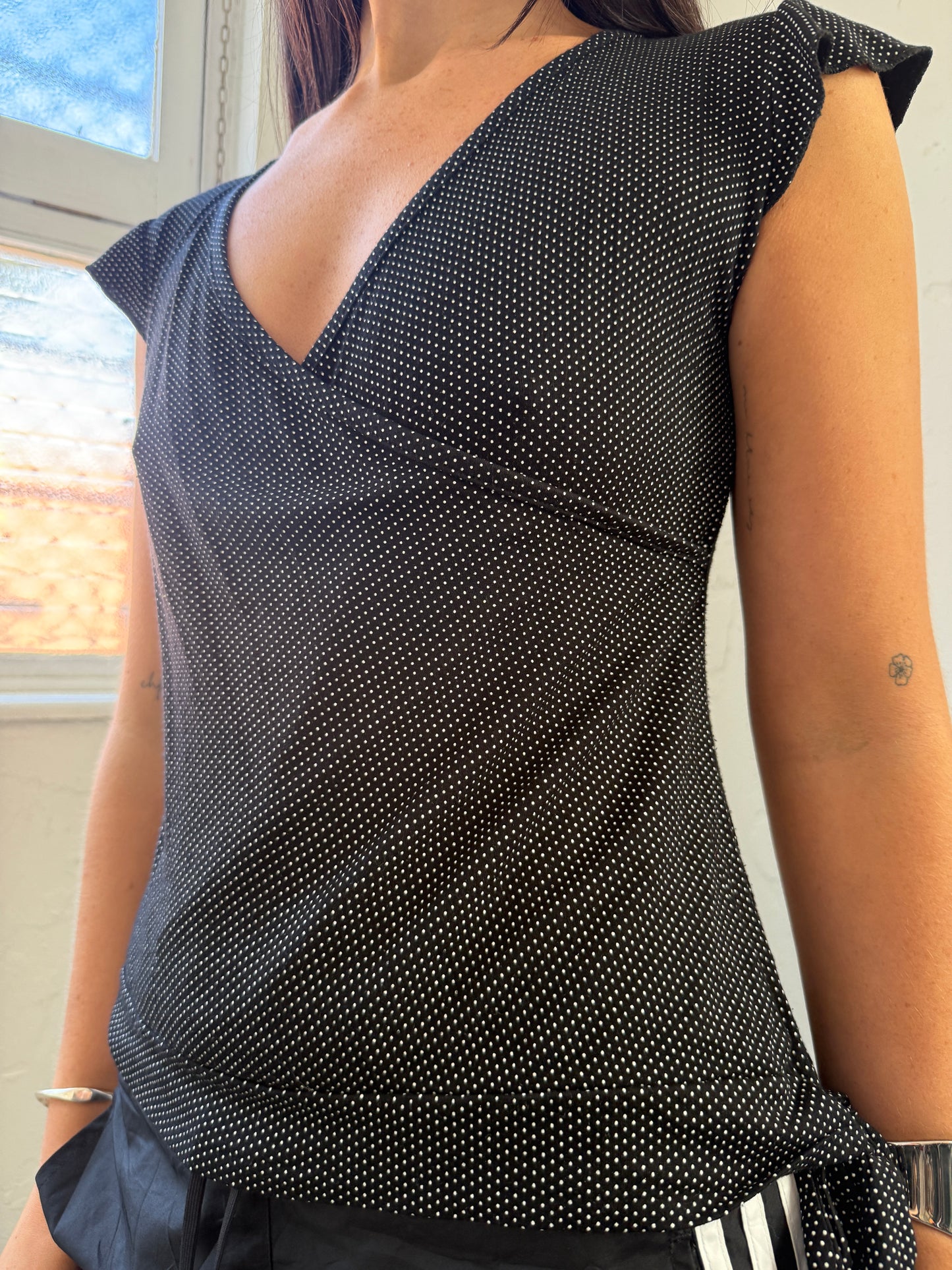 Black White Polka Dot Top - Size Extra Large