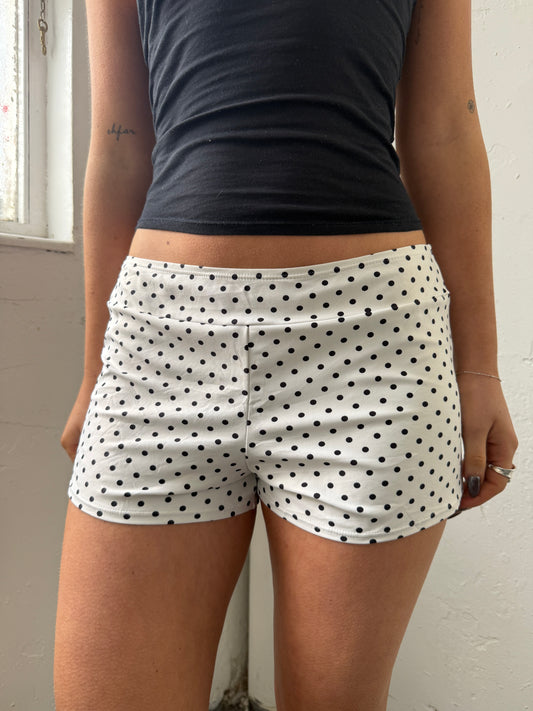White Black Polka Dot Mini Swim Shorts - Size Medium