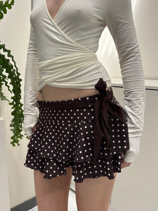 Brown White Polka Dot Swim Skirt - Size Small