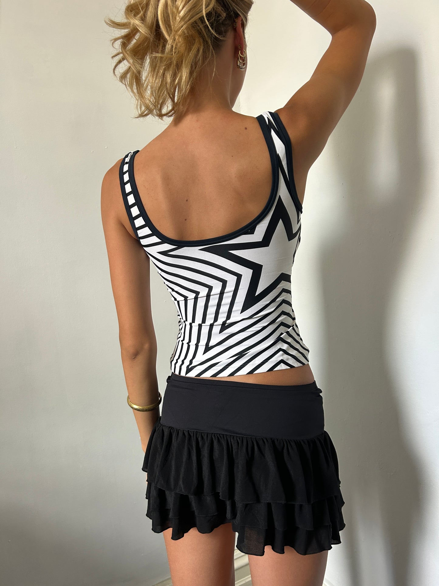 Black White Star Swim Top - Size Extra-Small