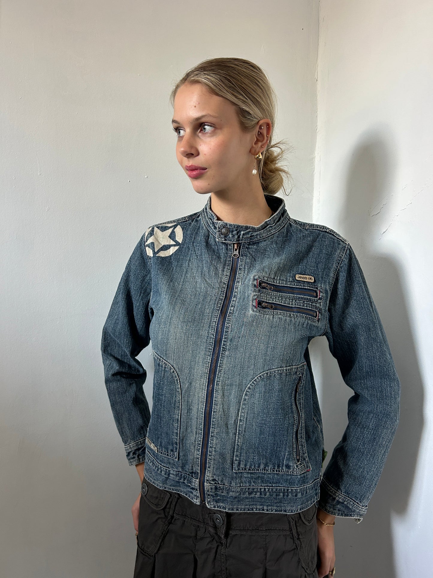 Denim Blue Jeep Zip Up Jacket - Size Medium