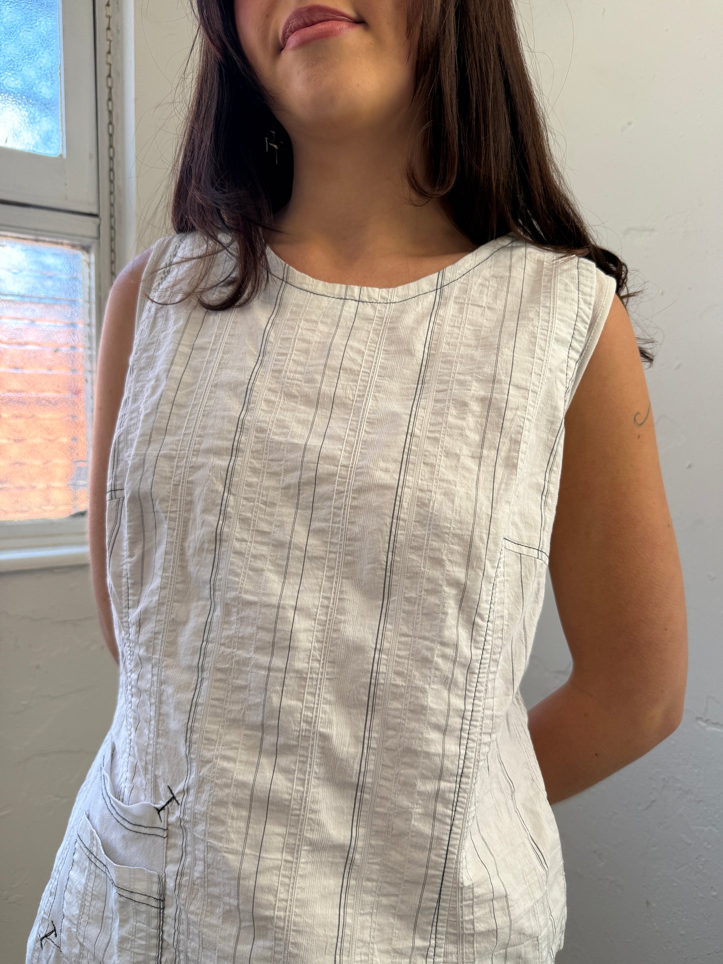 White Striped Tunic Top - Size Medium