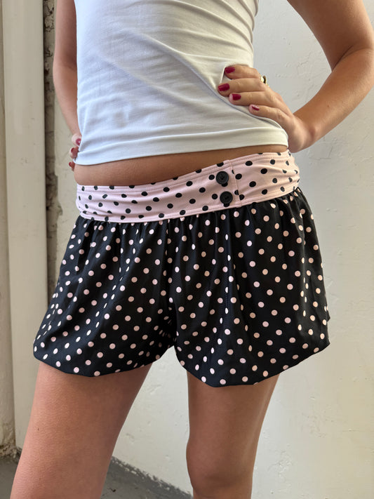 Black Pink Polka Dot Mini Shorts - Size Small