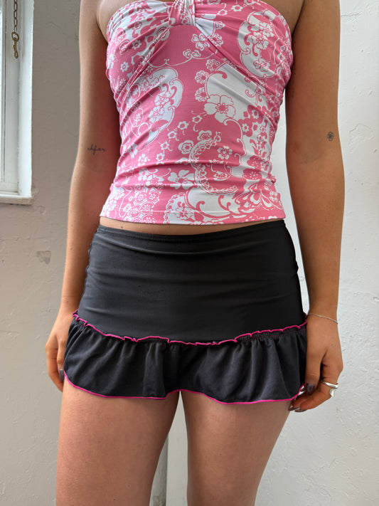 Black Pink Mini Swim Skirt - Size Extra-Small