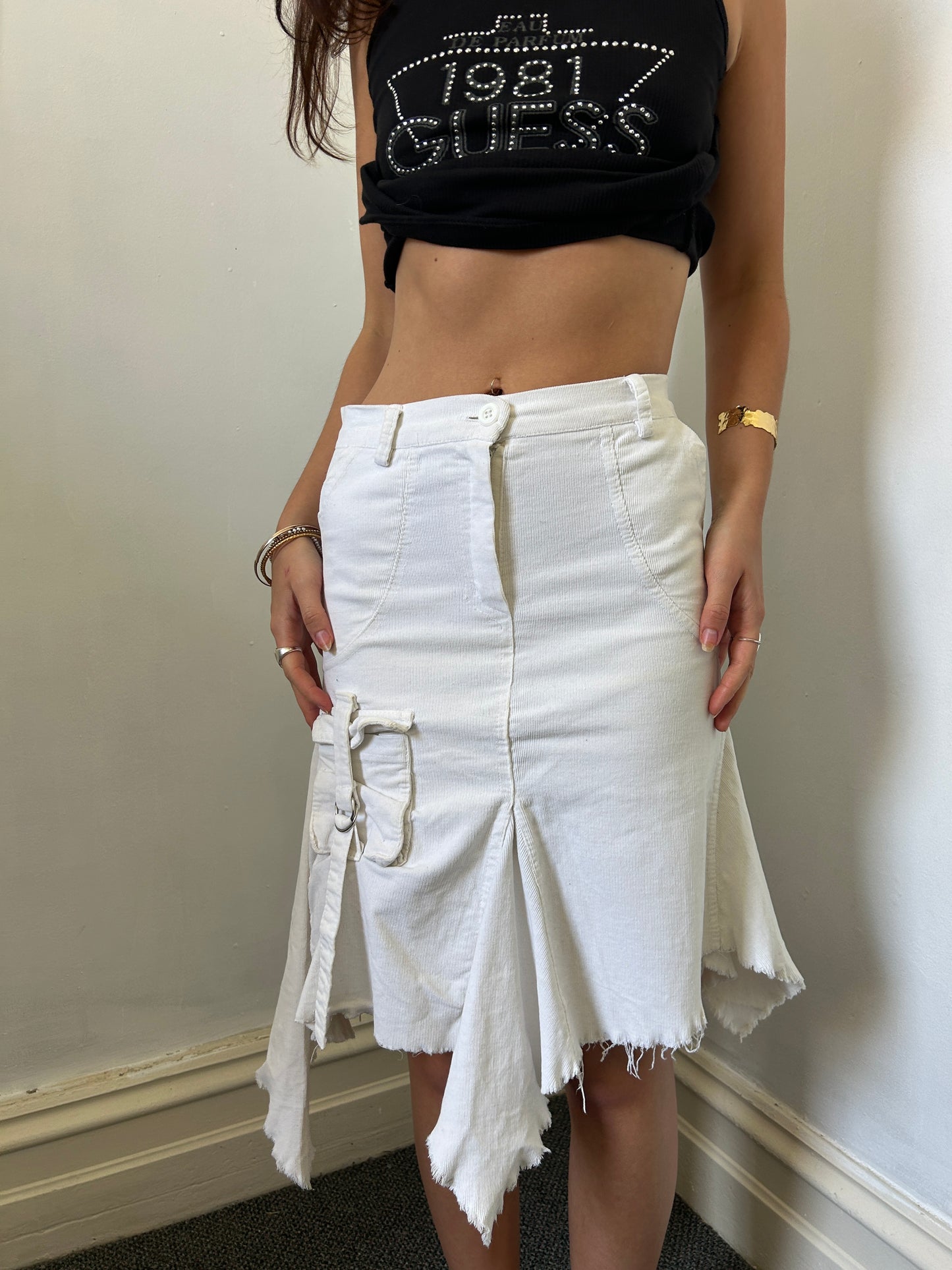 White Midi Denim Skirt - W26