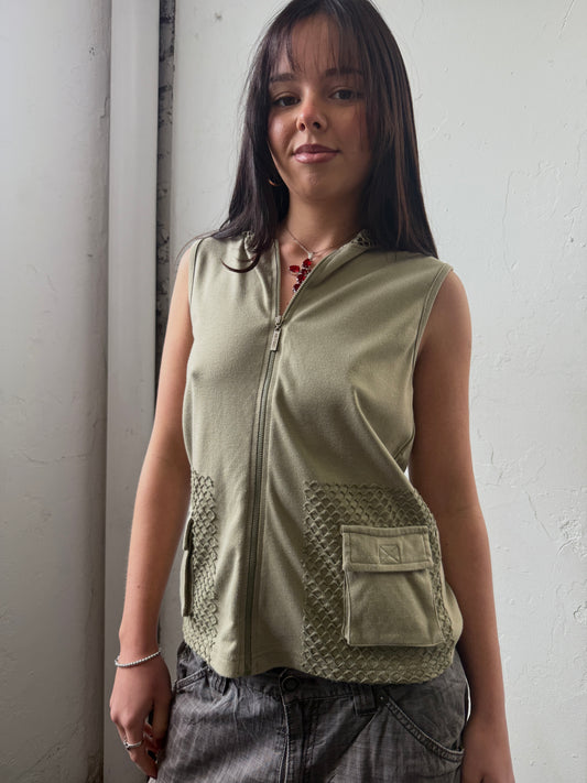 Green Mesh Hooded Zip Up Top - Size Medium