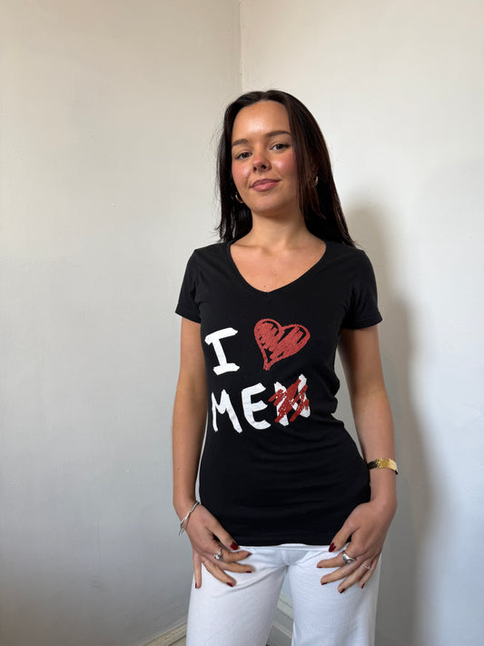 Black White Red Graphic Tee - Size Small
