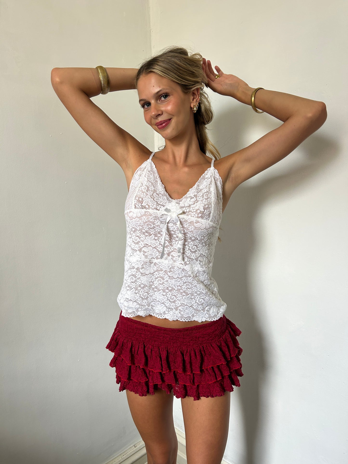 Red Lace Mini Skirt/Shorts - Size Small