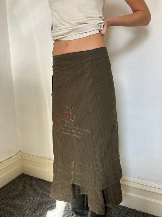 Khaki Green Long Skirt - Size Medium