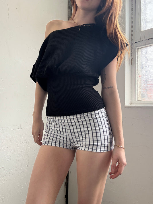 White Black Checkered Mini Swim Shorts - Size Extra-Small/Small