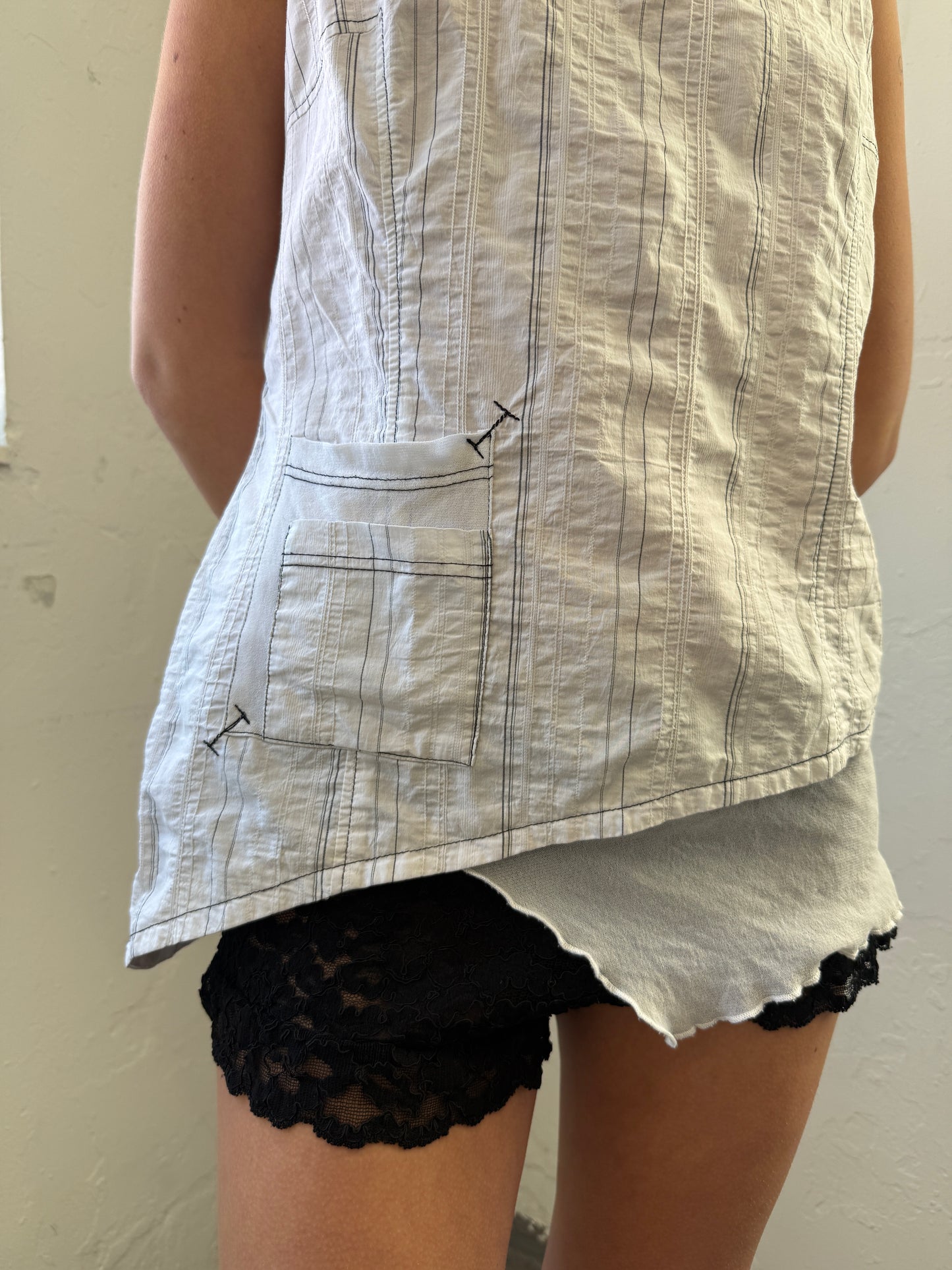 White Striped Tunic Top - Size Medium