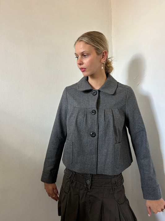 Dark Grey Button Up Pea Coat/ Jacket - Size 12