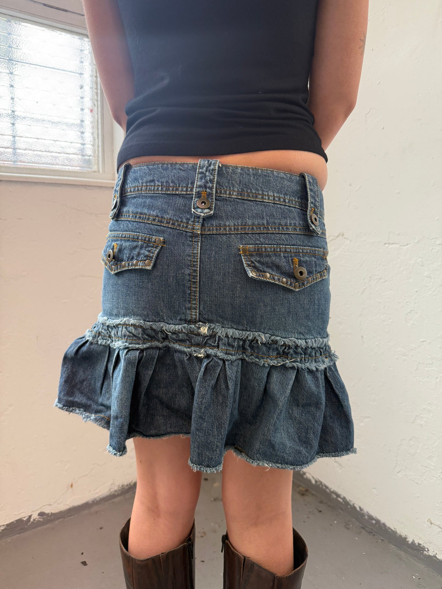Denim Reworked Mini Skirt - Size Small
