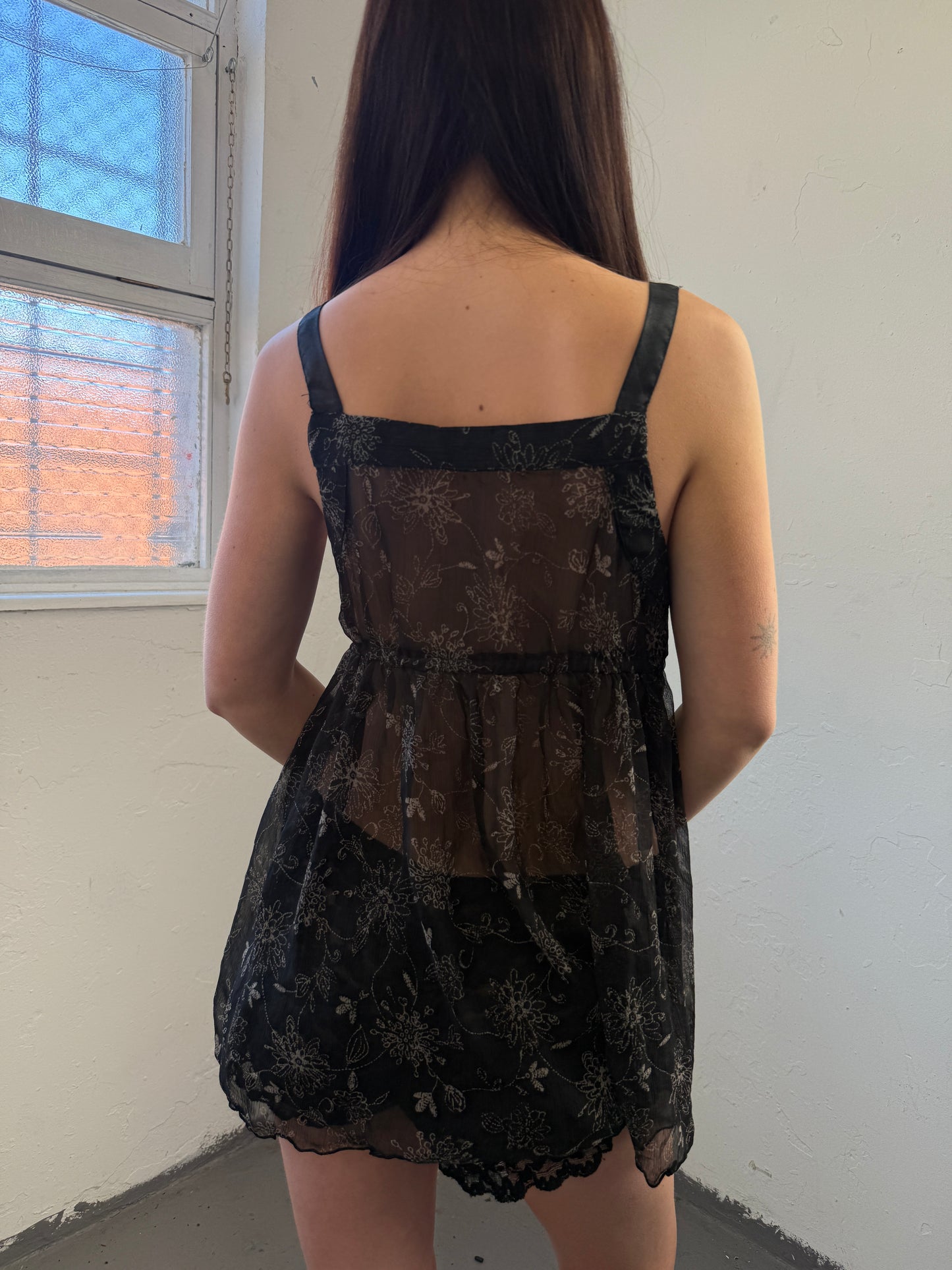 Black Sheer Floral Cami Top - Size Medium