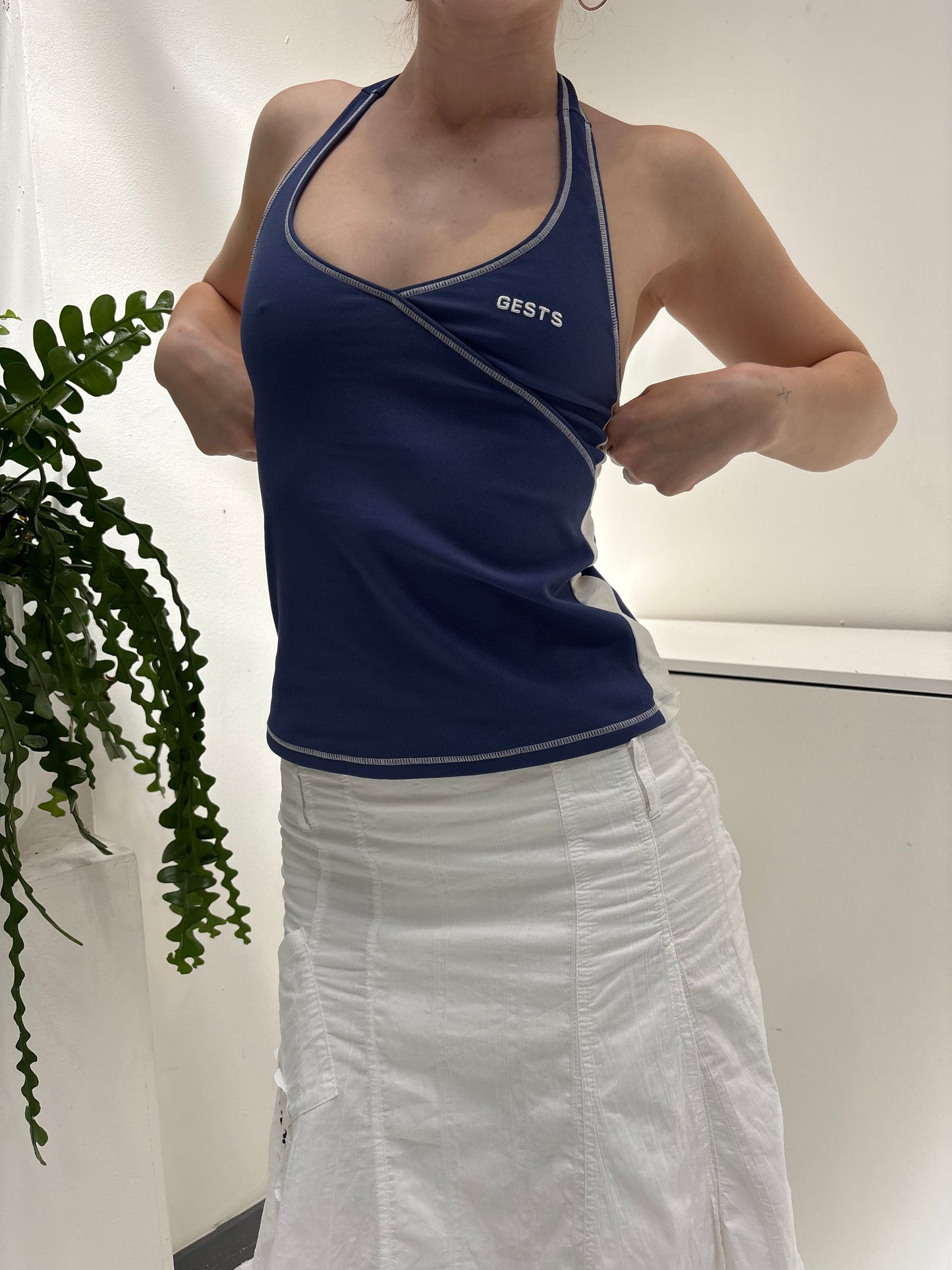 Blue White Halter Top - Size Small/Medium