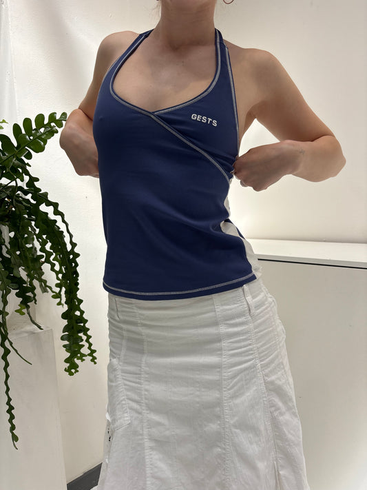 Blue White Halter Top - Size Small/Medium