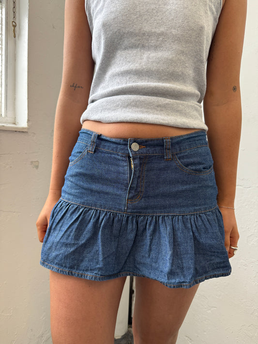 Denim Blue Mini Pleated Skirt - Size Small