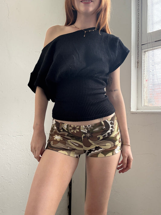 Brown Floral Mini Shorts - Size Extra-Small