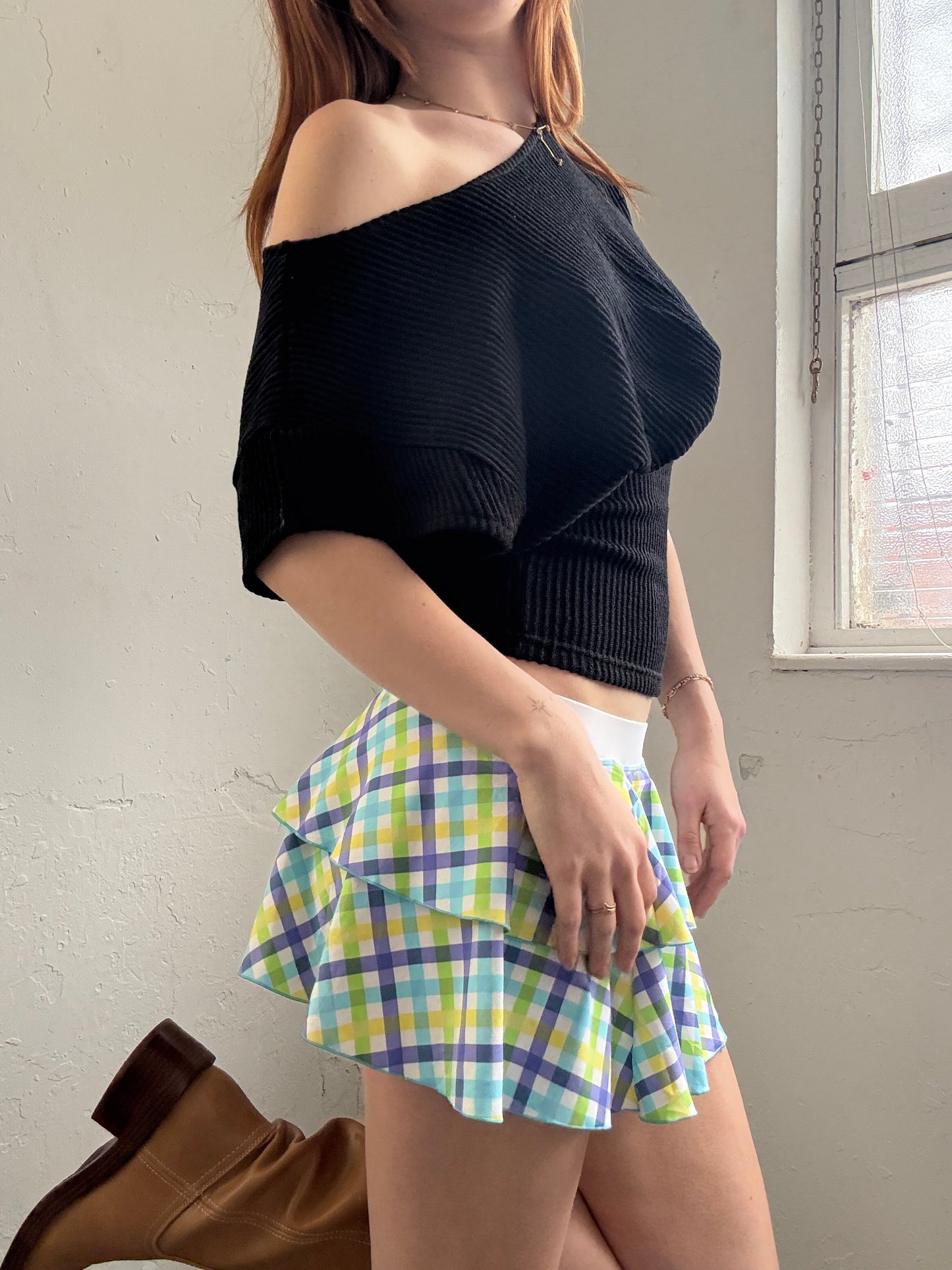 Gingham Colourful Mini Swim Skirt - Size Small/Medium