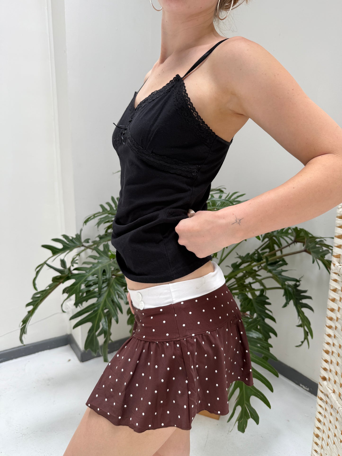 Brown White Polka Dot Mini Skirt - Size Small