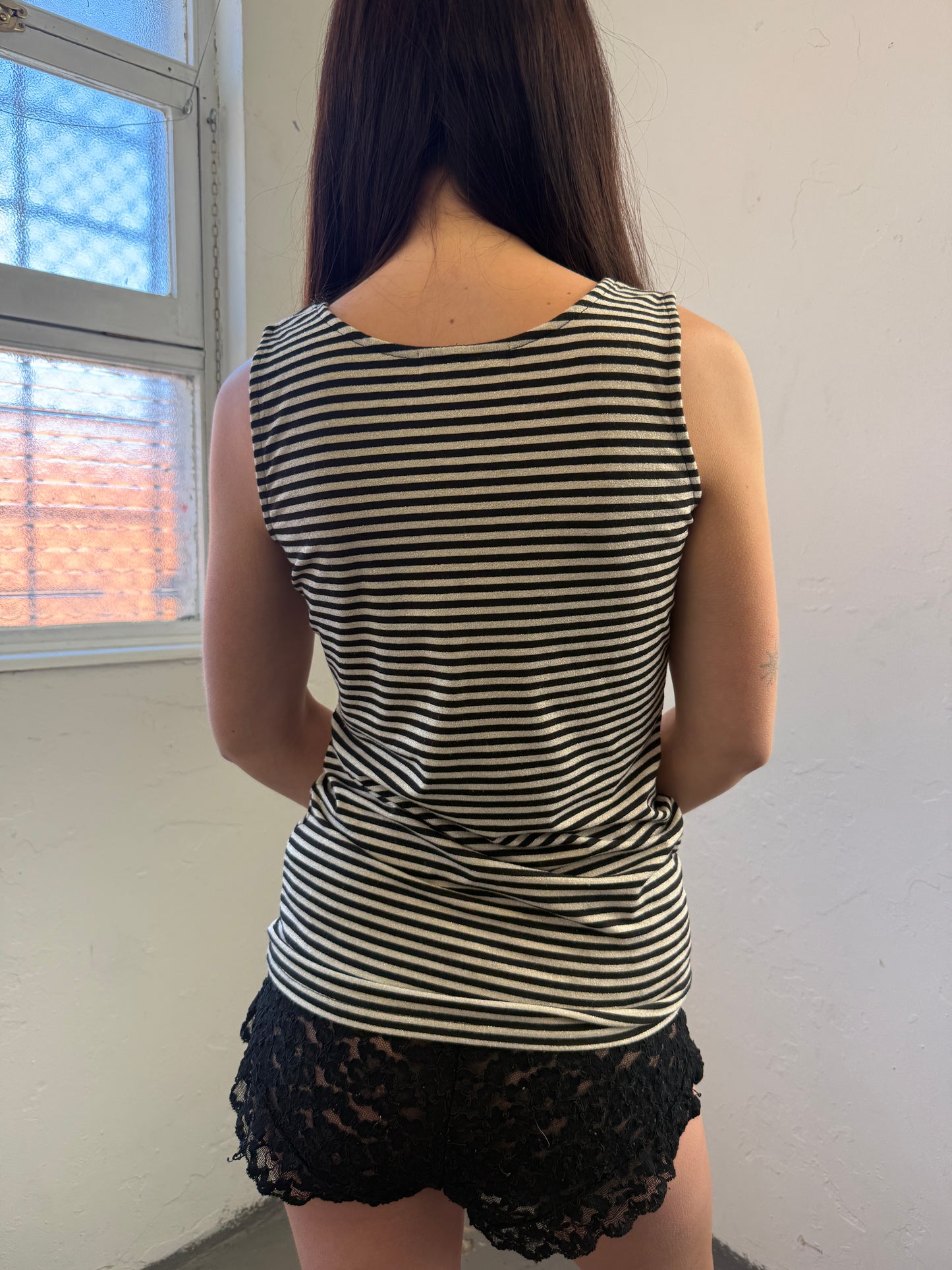 Gold Black Striper Grommet Top - Size Medium