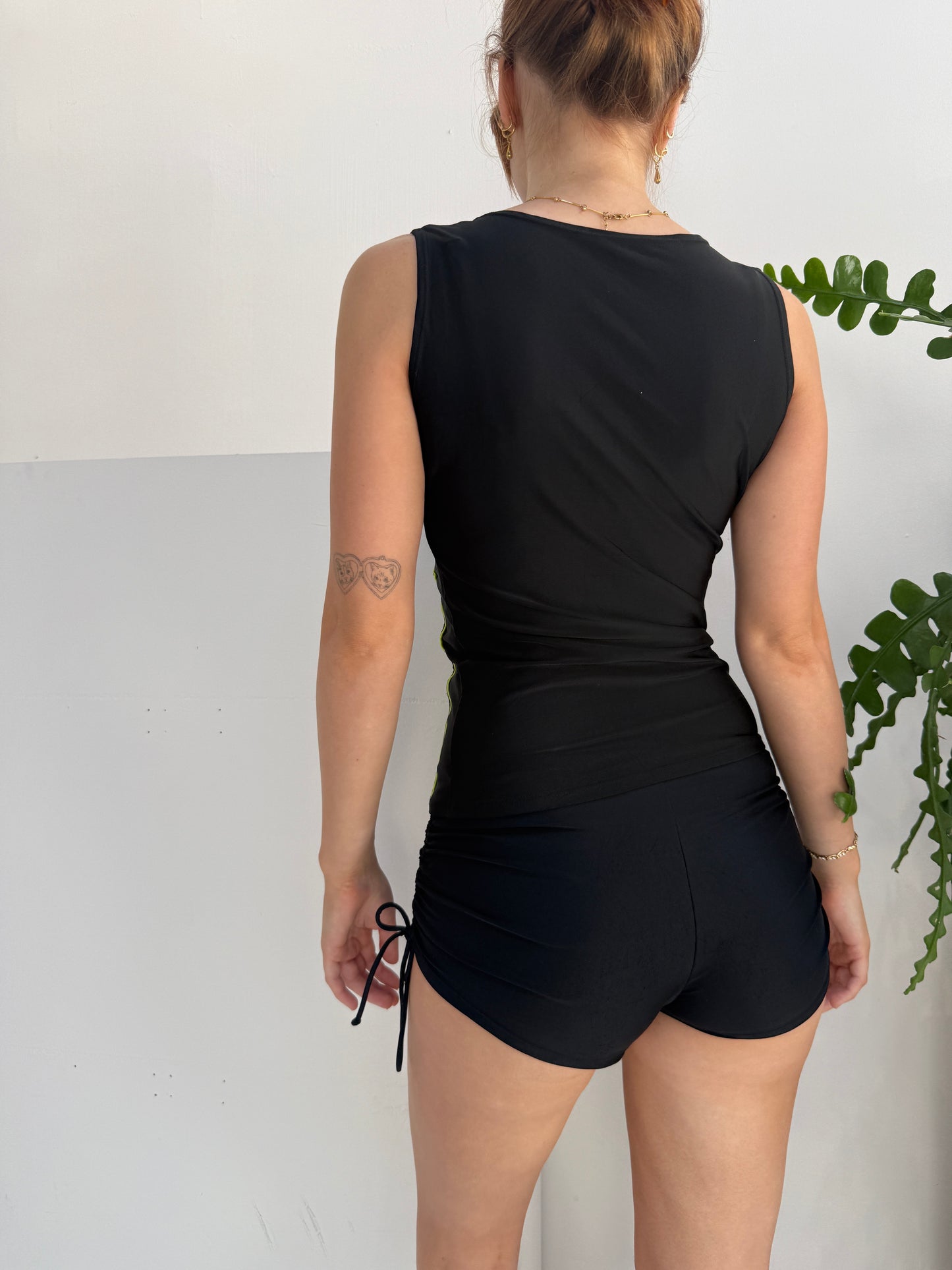 Black Green Zip Up Swim Top - Size Small