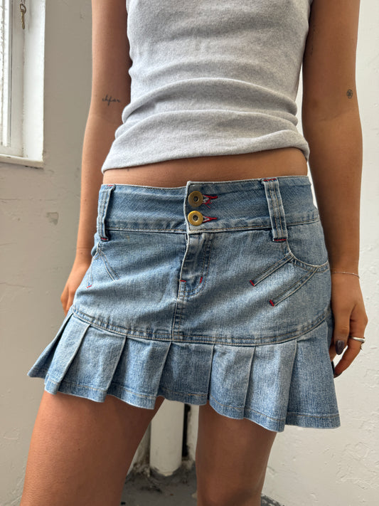 Denim Pleated Mini Skirt - Size Small