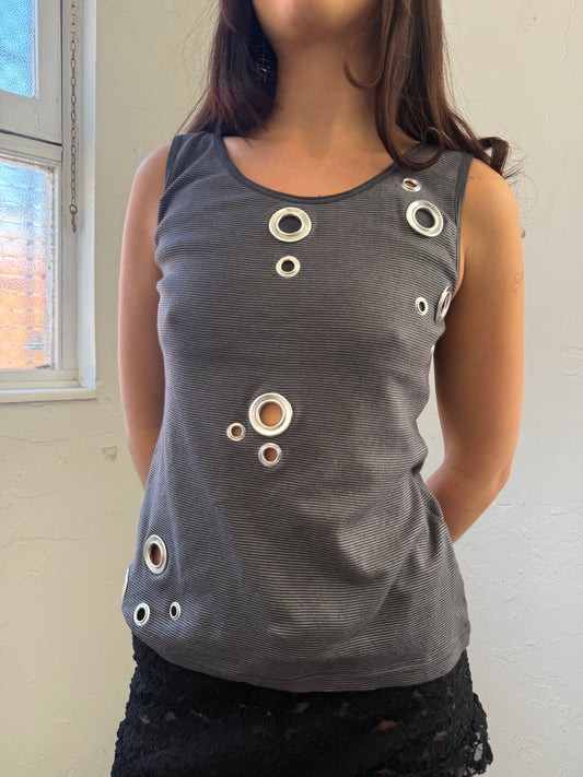 Blue White Striped Grommet Top - Size Medium