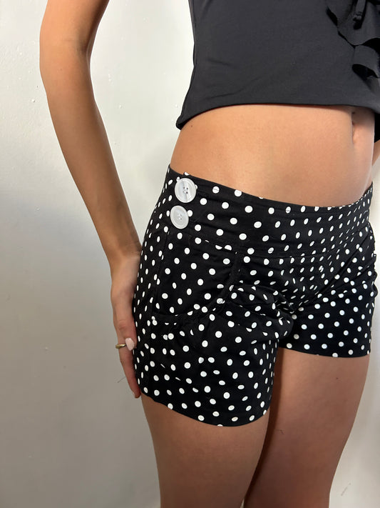 Black White Polka Dot Mini Shorts - Size Extra Small
