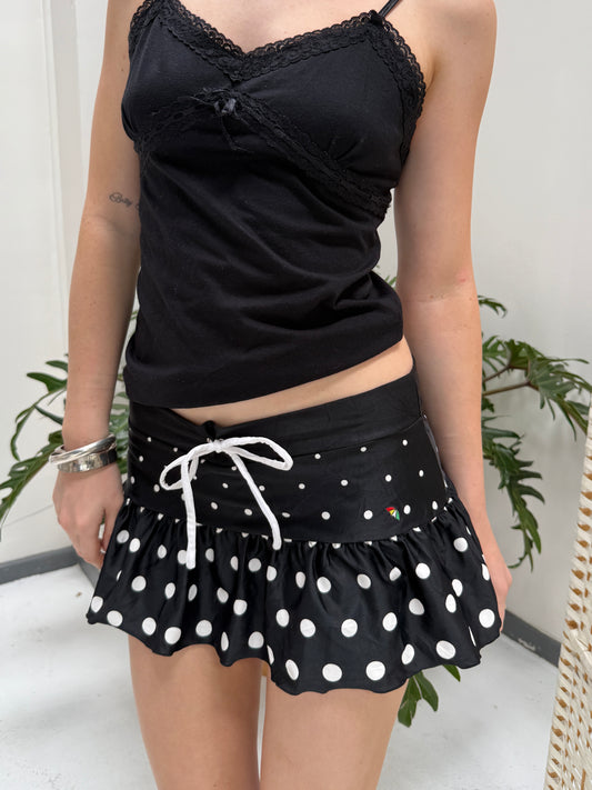 Black White Polka Dot Mini Skirt - Size Small