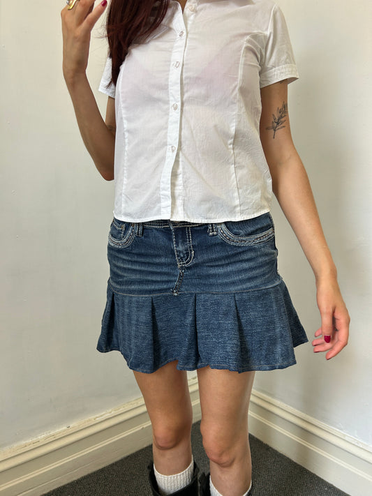 Denim Reworked Mini Skirt - Size Medium