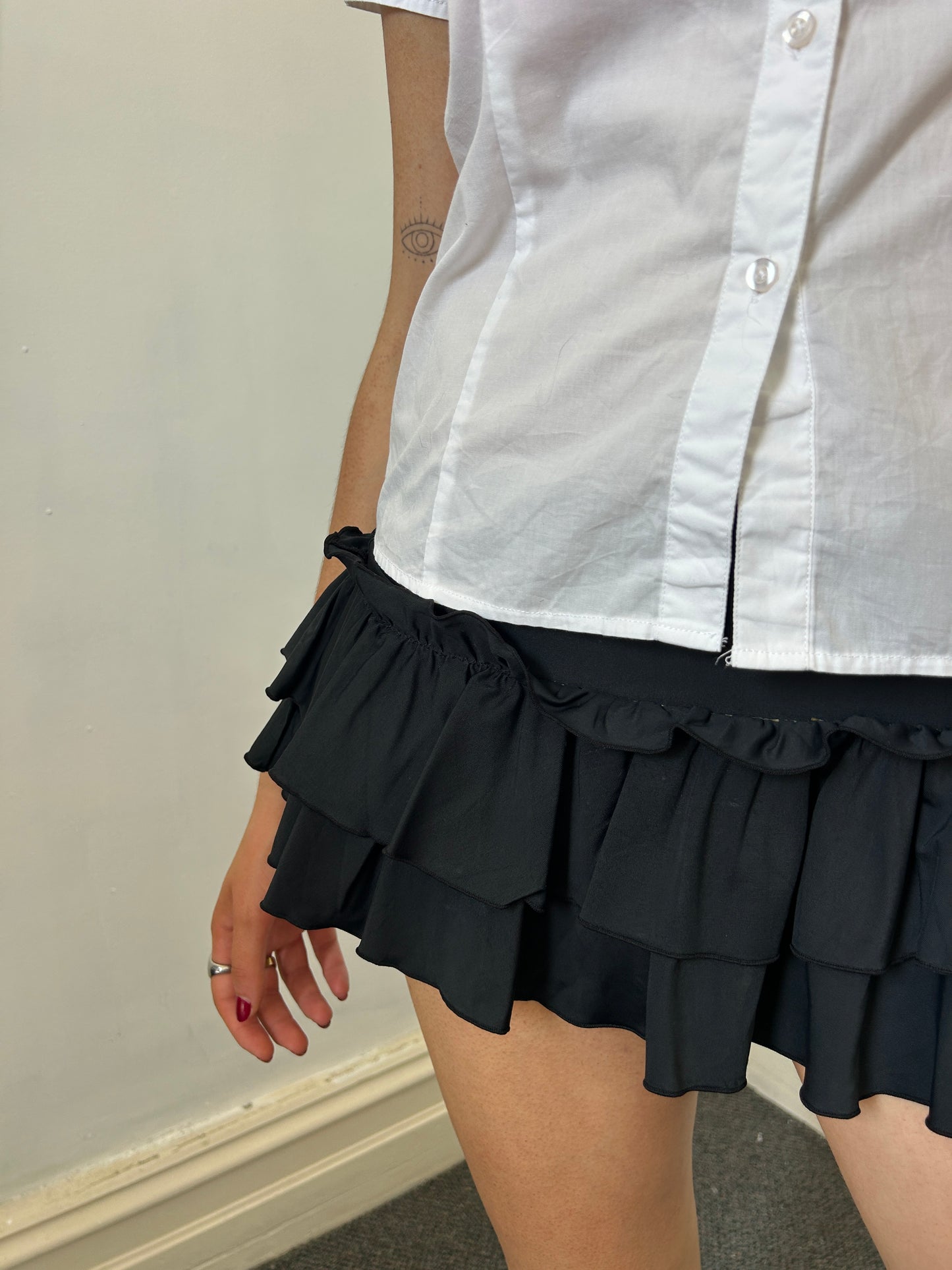 Black Micro Mini Ruffle Skirt - Size Medium