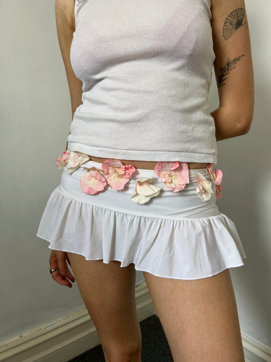 White Pink Floral Mini Micro Skirt - Size Small