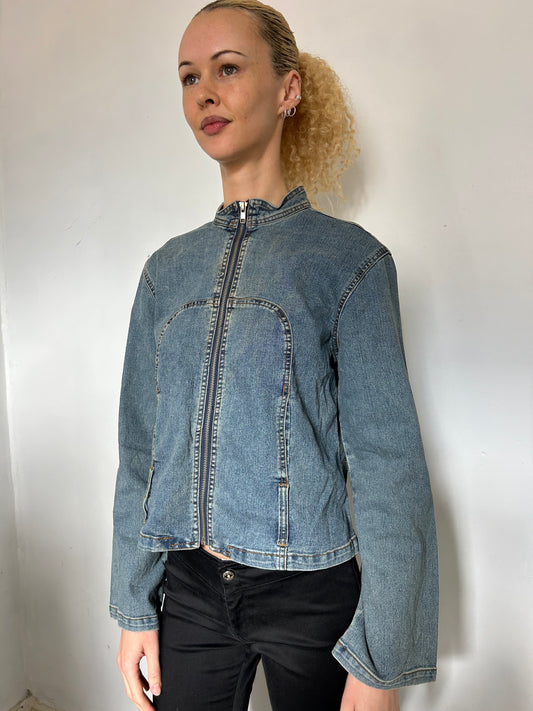 Denim Blue Zip Up Jacket - Size Medium