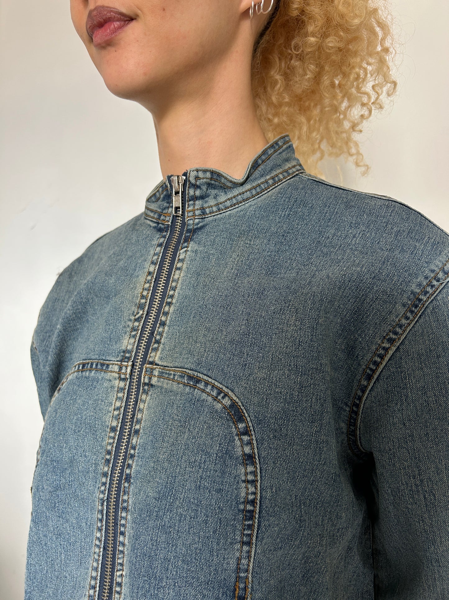 Denim Blue Zip Up Jacket - Size Medium