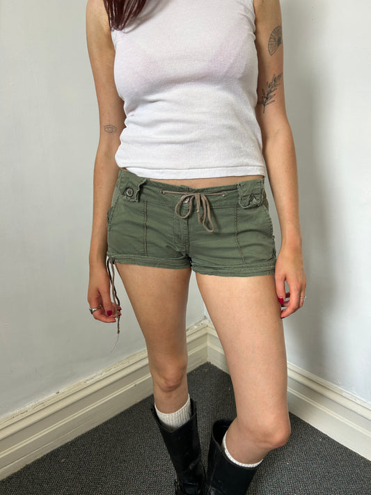 Green Khaki Mini Micro Shorts - Size Medium/Large
