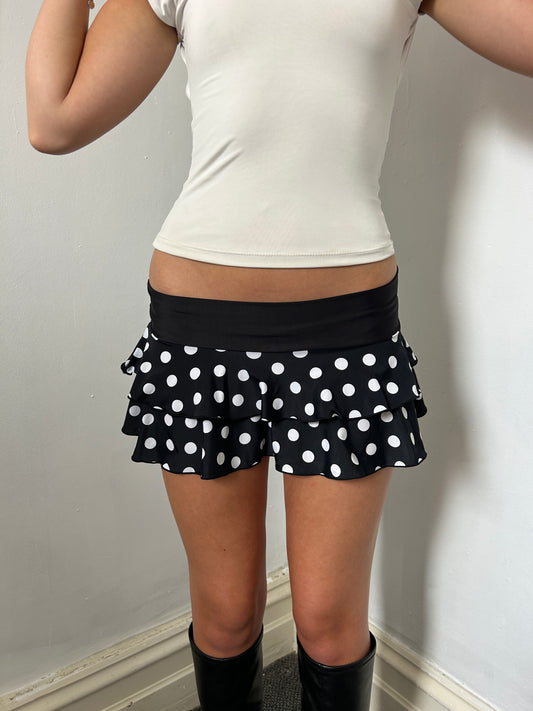 Black White Polka Dot Mini Skirt - Size Small